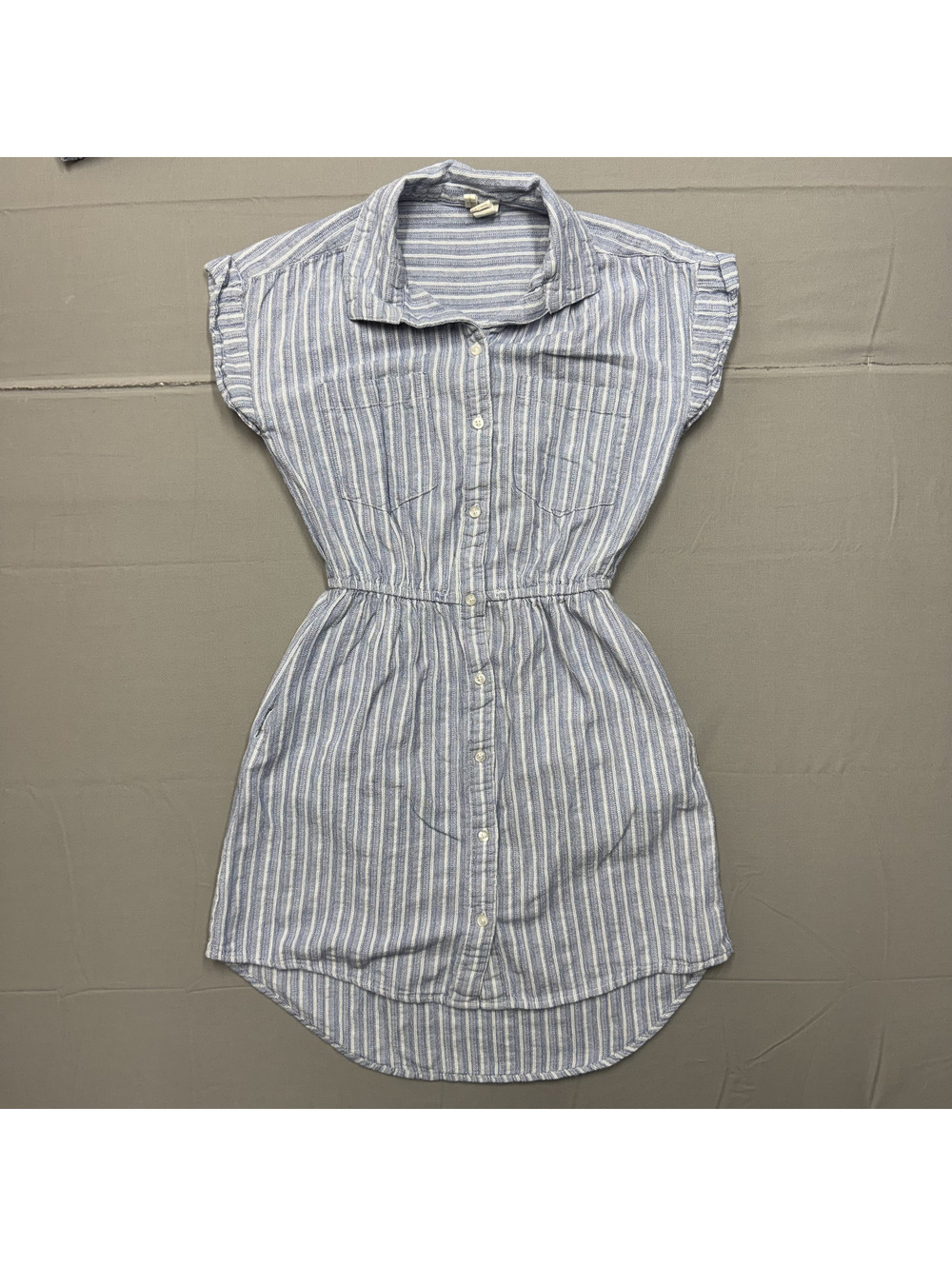 Japna Womens Cotton Striped Button Front Shirt Dress Size S Blue White Coastal